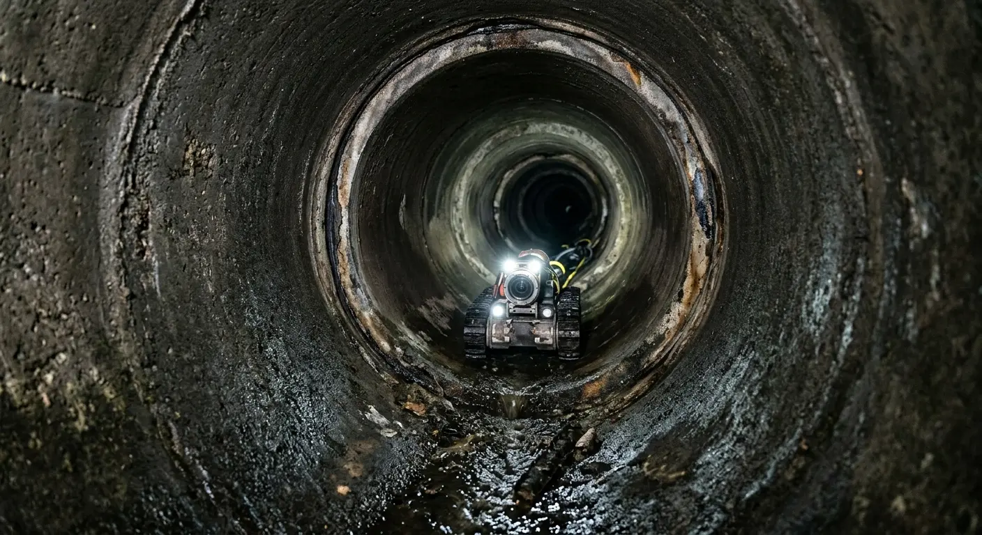 Robotic sewer camera inspecting pipe interior for Sewer Line Cleaning in Timnath